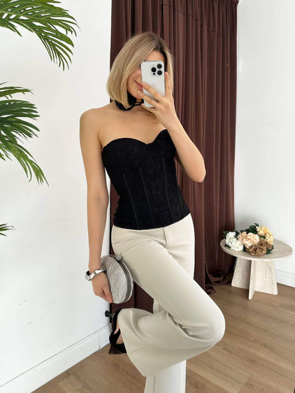 Dantelli Straplez Büstiyer 20203 Siyah