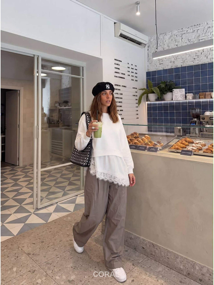 Dantelli Sweatshirt 5980 Yakası Beyaz