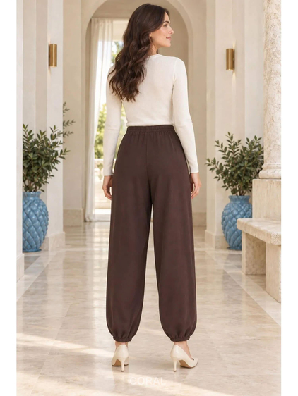 Dikişli Şalvar Pantolon 7241 Beli Kahve
