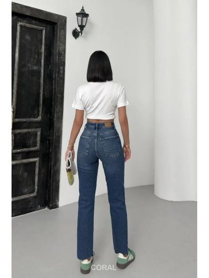 Dikişsiz Paça Mom Fit Pantolon 764 Koyu Mavi