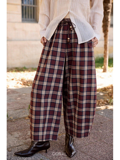 Ekose Desenli Pantolon 51486 BordoCoral