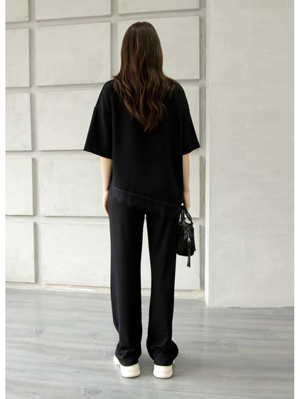 Eteği Dantelli Tişörtlü Takım 2335 Siyah