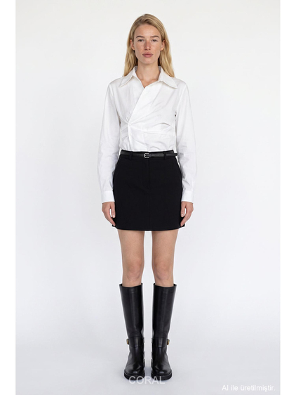 ETK02344 İnce Kemerli Mini Etek Siyah