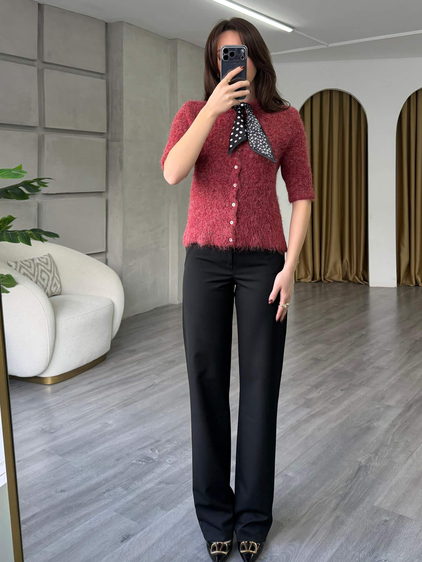 Fularlı Düğmeli Kısa Hırka 3193 Bordo