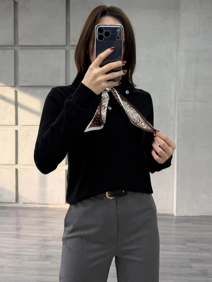 Fularlı Gömlek Yaka Triko 140518 Siyah