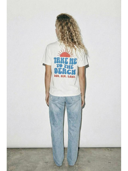 Göğsü Güneş Baskılı Tişört 8328 Beyaz