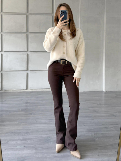 Göğsü İnci Ve Taşlı Peluş Hırka 7584 Vanilya