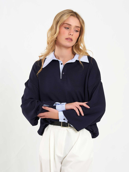 Gömlek Yaka Sweatshirt 071870 Lacivert