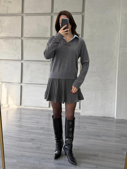 Gömlek Yakalı Kazak 145305 Gri - Mavi