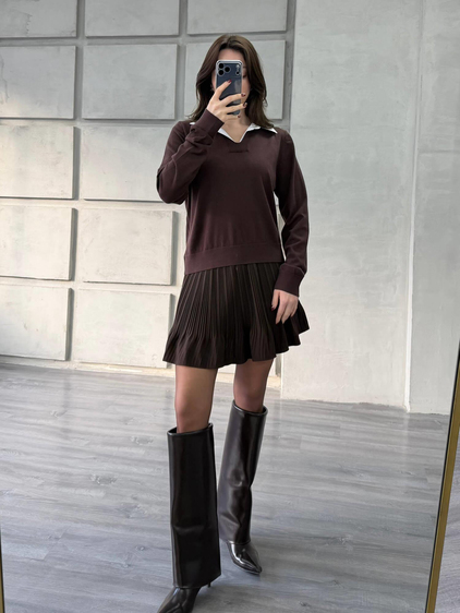 Gömlek Yakalı Kazak 145305 Kahve - Kemik