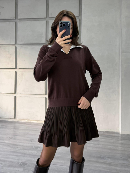 Gömlek Yakalı Kazak 145305 Kahve - Kemik