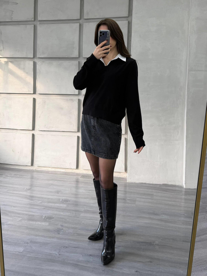 Gömlek Yakalı Kazak 145305 Siyah - Kemik