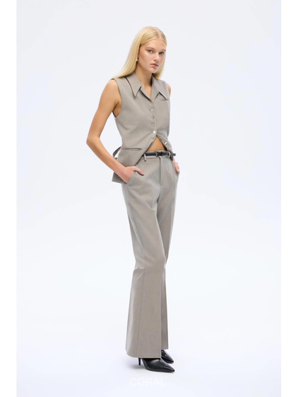 İnce Kemerli İspanyol Pantolon PNT01061 Gri