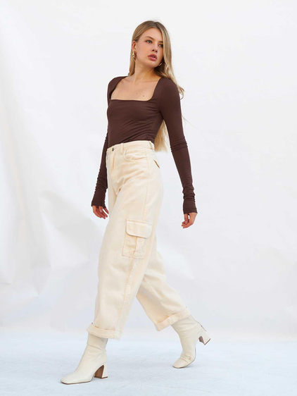 Kargo Cepli Gabardin Pantolon 031724 Krem