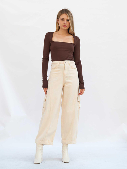 Kargo Cepli Gabardin Pantolon 031724 Krem