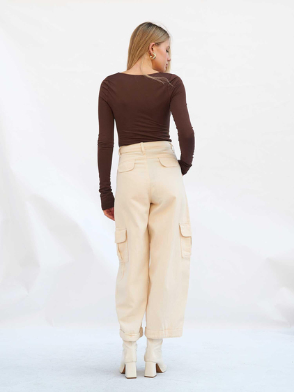 Kargo Cepli Gabardin Pantolon 031724 Krem