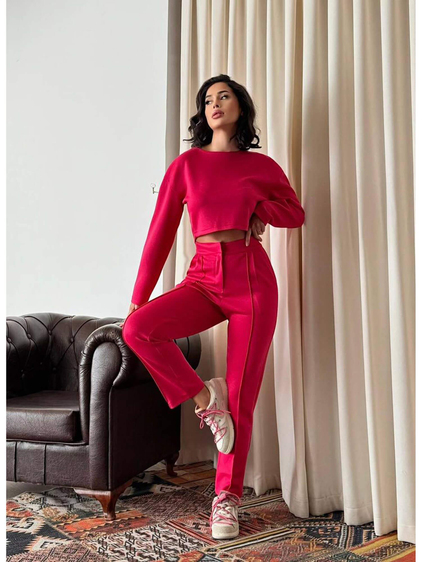 Kısa Sweat Çımalı Pantolonlu Takım 11631 Fuşya