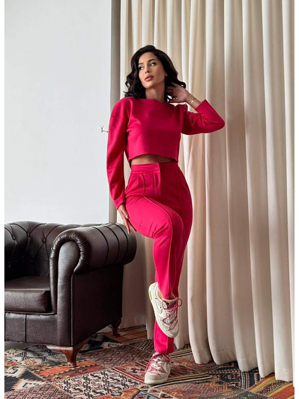 Kısa Sweat Çımalı Pantolonlu Takım 11631 Fuşya