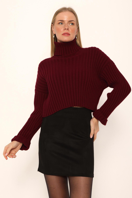 Kolu Katlamalı Balıkçı Kazak BordoCoral