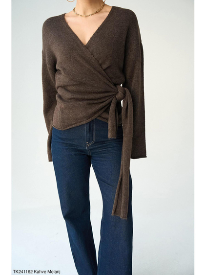 Kruvaze Bağlamalı Kazak Tk241162 Kahve