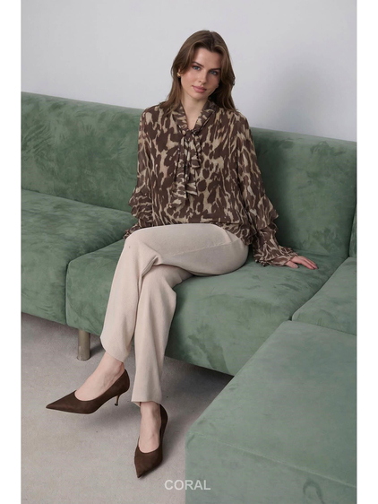 Leopar Desenli Şifon Bluz 5024 Kahve