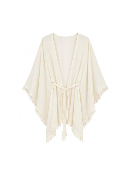 Püsküllü Organze Kimono 5101 Açık EkruCoral