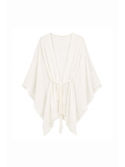 Püsküllü Organze Kimono 5101 Beyaz