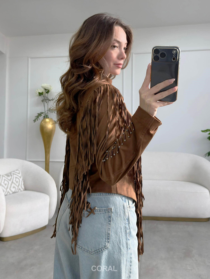 Saçaklı Süet Ceket 37812 Camel