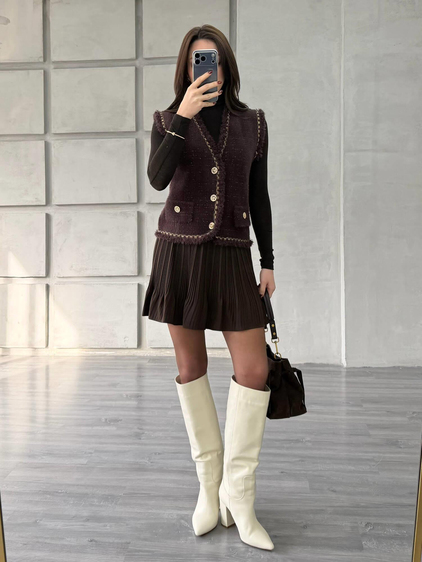 Sim Detaylı Peluş Yelek 140428 Kahve