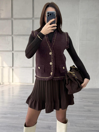 Sim Detaylı Peluş Yelek 140428 Kahve