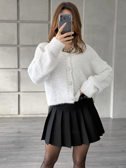 Taşlı Düğmeli Simli Hırka 3186 Beyaz