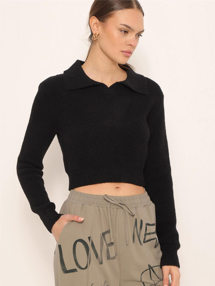 Yakalı Yumuşak Dokulu Kazak Siyah