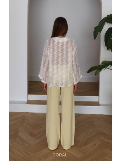 Yakası Bağcıklı Pis Dikişli Kimono 7049 Ekru