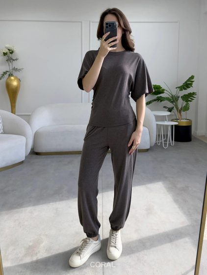 Yanları Büzgülü Kısa Kol Bluz 31363 Kahve