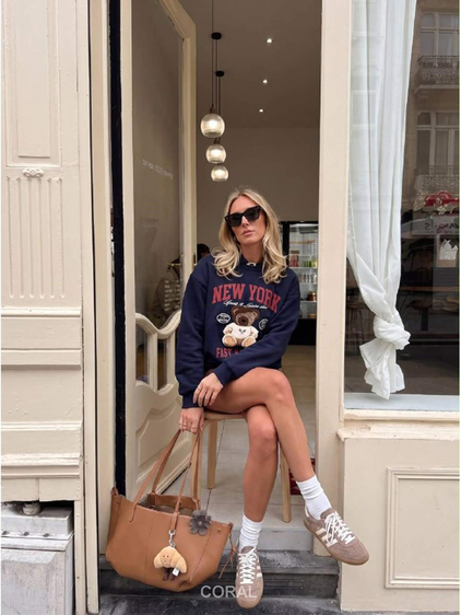 Yazılı Ayıcık Baskılı Sweatshirt 5904 Lacivert