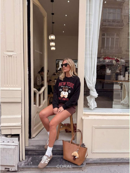 Yazılı Ayıcık Baskılı Sweatshirt 5904 Lacivert