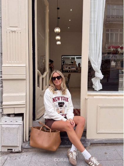 Yazılı Ayıcık Baskılı Sweatshirt 5904 Beyaz