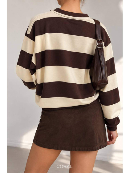 Yazılı Kalın Çizgili Sweatshirt 1132 Sarı