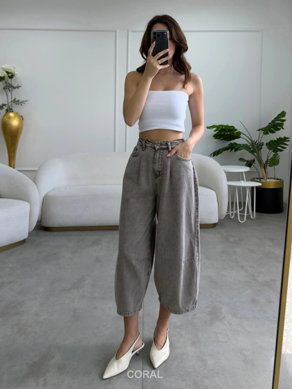 Yıkamalı Baggy Kot Pantolon 0107 Sütlü Kahve