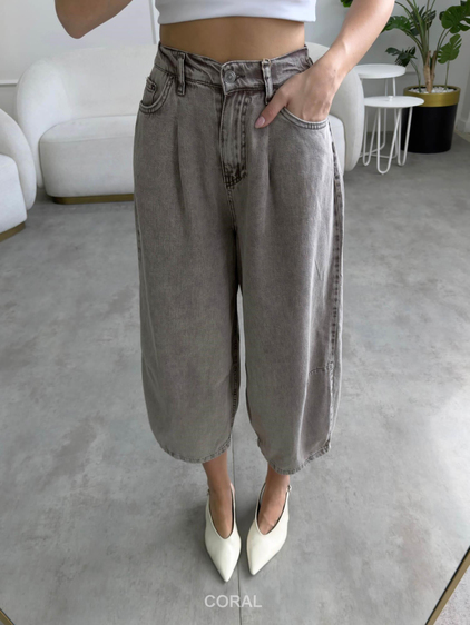 Yıkamalı Baggy Kot Pantolon 0107 Sütlü Kahve