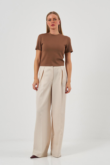 KISA KOLLU CROP TSHIRT Kahve