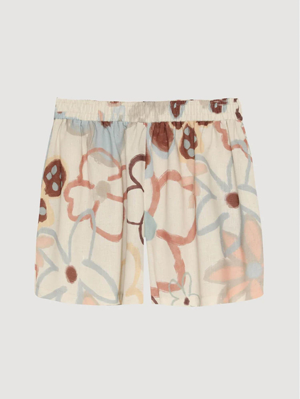 Boya Desenli Şort Naturel-Coral