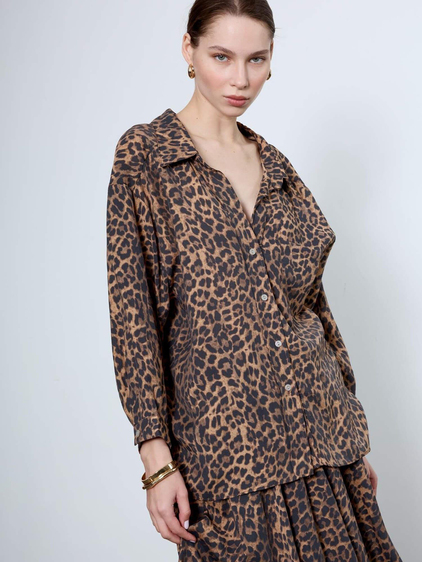 Owersize Gömlek Leopar-Coral
