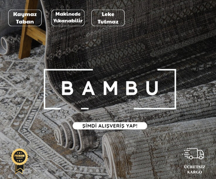 Kaymaz tabanlı, leke tutmaz yıkanabilir bambu halı