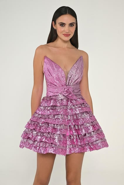 Alfa Beta Alfa Beta Kadın Dokuma Polyester Karışımlı Gece Şık Pembe-Pudra Abiye & Mezuniyet Elbisesi AB6675-PEM/PUD