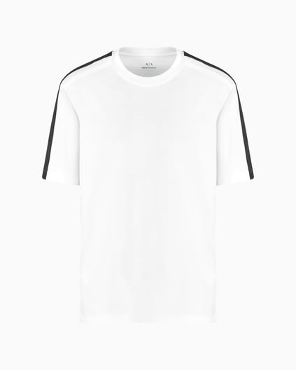 ARMANI EXCHANGE Armani Exchange Erkek Normal Kalıp Yuvarlak Yaka Omuzlardan Uzanan Logo Bantlı Kısa Kollu Beyaz T-Shirt XM000322 AF10361-U0009