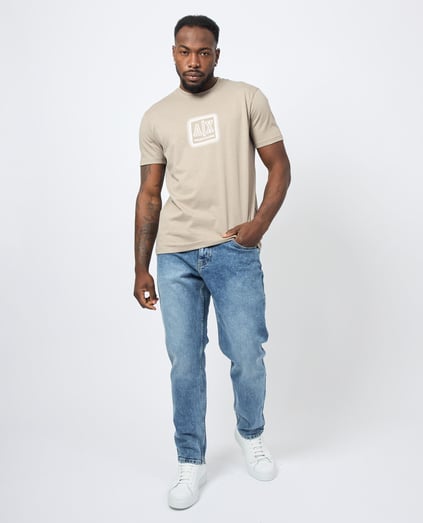 ARMANI EXCHANGE Armani Exchange Erkek Regular Fit Pamuklu Yuvarlak Yakalı Göğüste Kabartmalı Logo Desenli Kısa Kollu Bej T-Shirt XM000545 AF10361-U6167