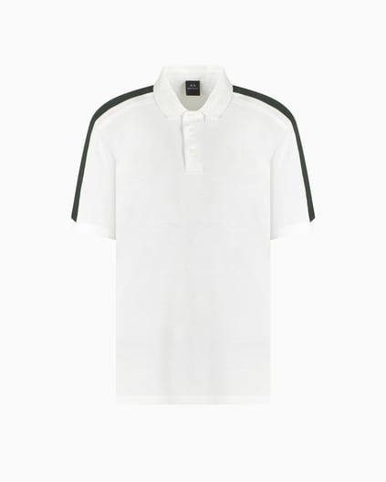 ARMANI EXCHANGE Armani Exchange Erkek Normal Kalıp Omuz Marka Bantlı %100 Pamuklu Kısa Kollu Beyaz Polo Yaka T-Shirt XM000307 AF10366-U0009
