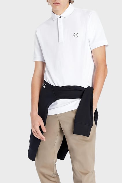 ARMANI EXCHANGE Armani Exchange Erkek Polo Yaka Kısa Kollu Sol Gögüs Üzeri AX Desenli Beyaz Polo Yaka T-Shirt 8NZF91 ZJ81Z-1100