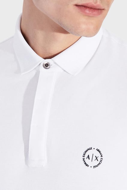 ARMANI EXCHANGE Armani Exchange Erkek Polo Yaka Kısa Kollu Sol Gögüs Üzeri AX Desenli Beyaz Polo Yaka T-Shirt 8NZF91 ZJ81Z-1100